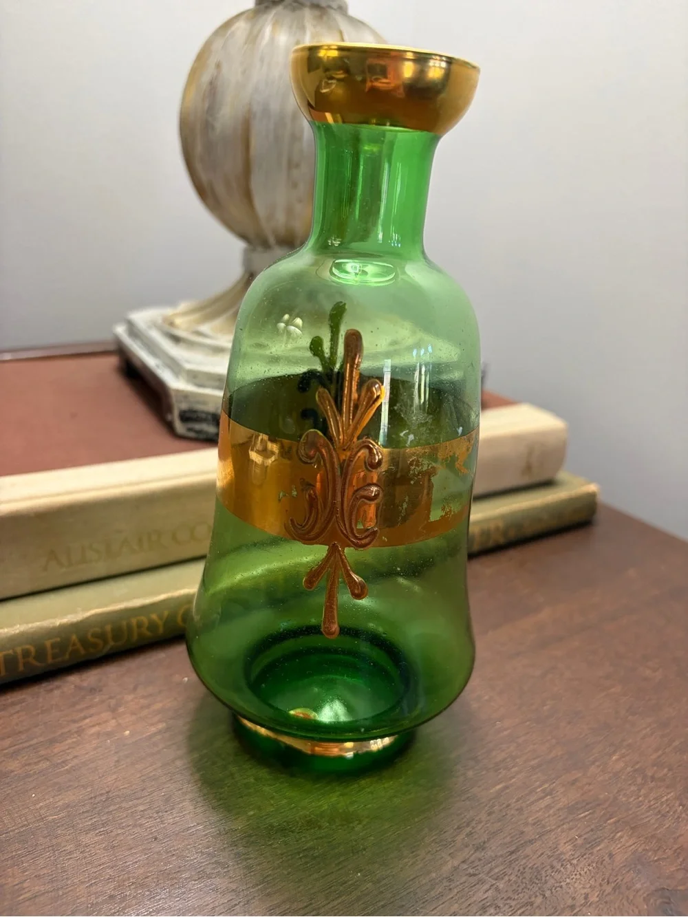 vintage mid-century green glass liqueur or cordial decanter Italian no stopper